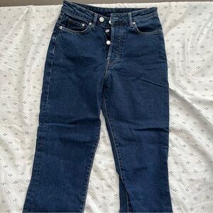 Dark blue wash high waisted mom jeans